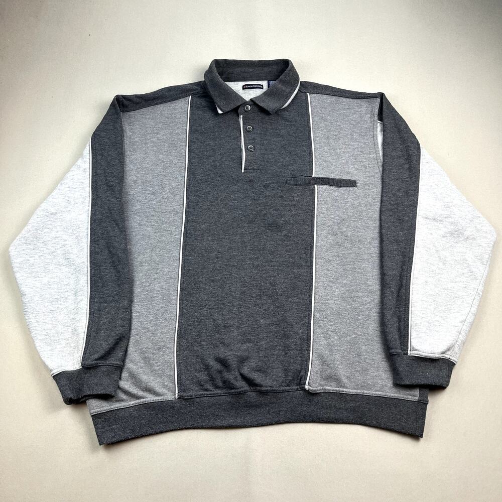 Vintage Colorblock Sweatshirt Adult XXL Gray Striped Collared Knightsbridge 90s
